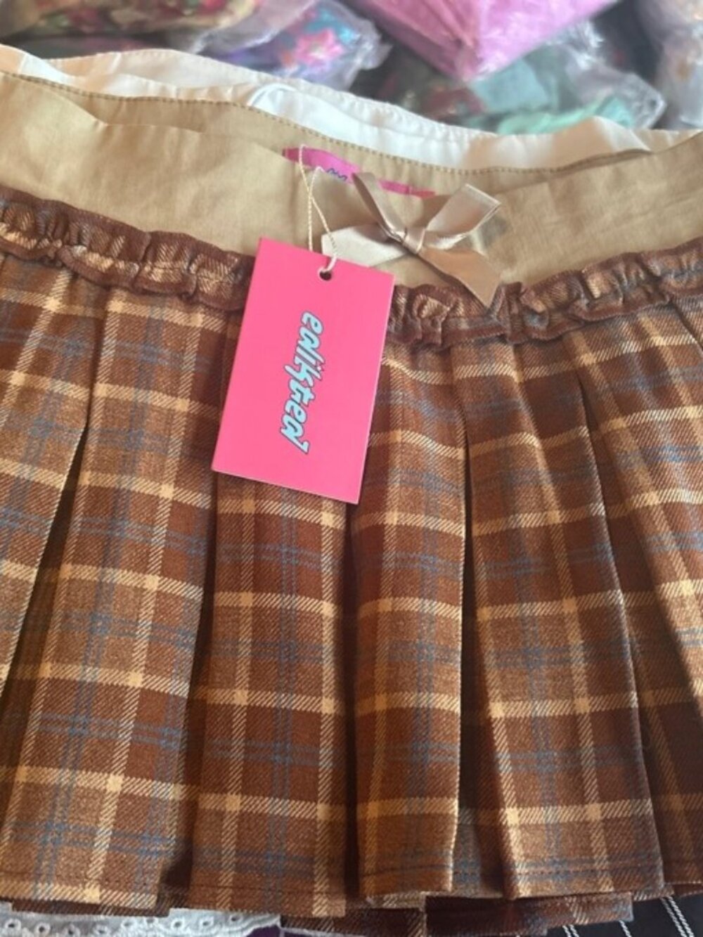 Brown Plaid Pleated Mini Skirt Size XXS